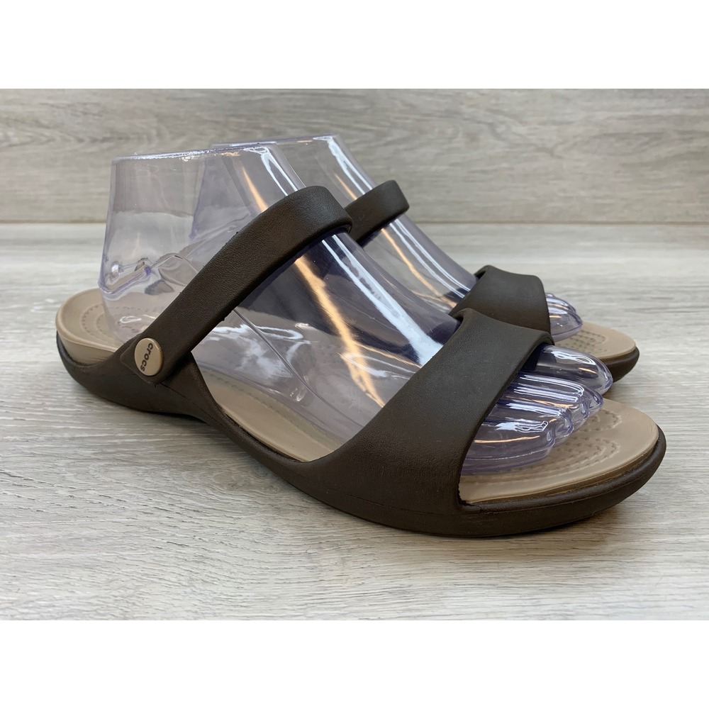 Crocs Meleen Twist Sandals Women's 9 Espresso Brown Tan Dual Comfort Slides